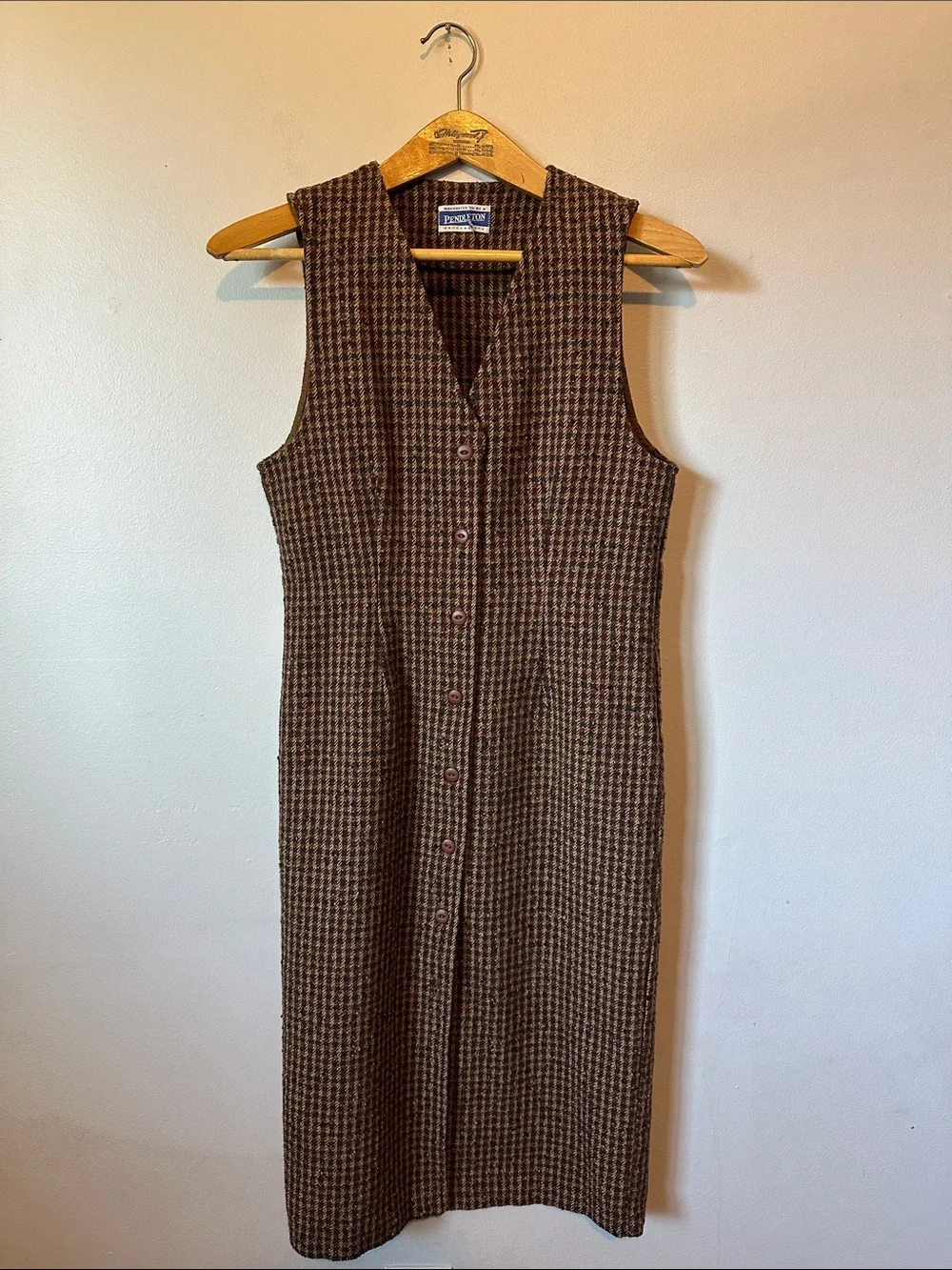 Pendleton Vintage Houndstooth Wool Midi Dress Size 8 Autumn Wedding Office Wear - Picture 5 of 15